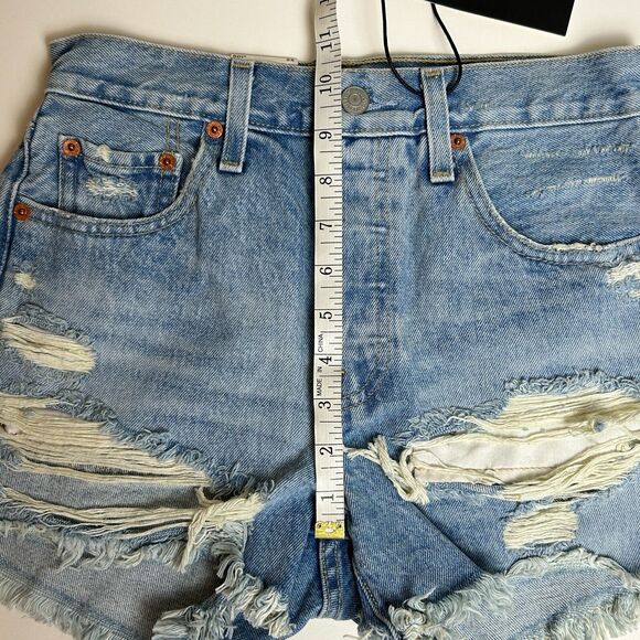 NWT Levi’s 501 Original High Rise Cotton Blue Denim Distressed Jean Shorts 25 - Picture 10 of 15